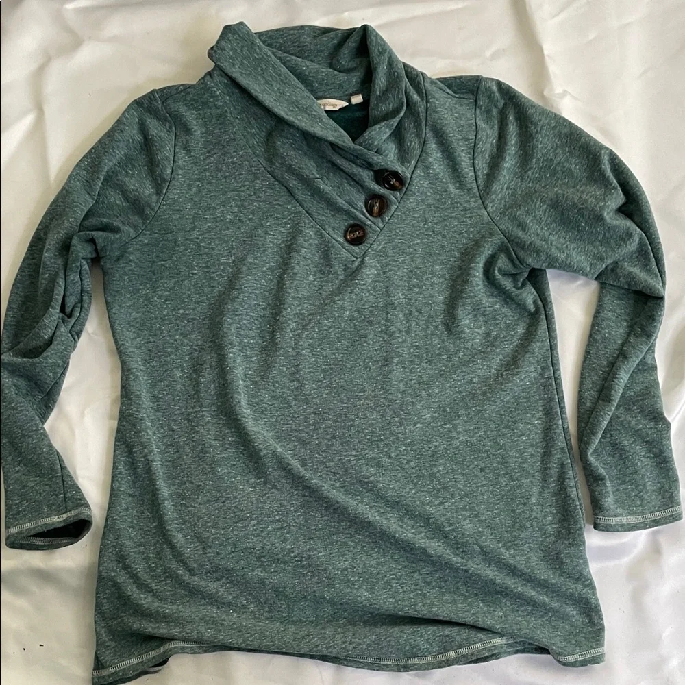 Green Cowl Neck Tunic Sweater with Button Detail - Picture 1 of 4